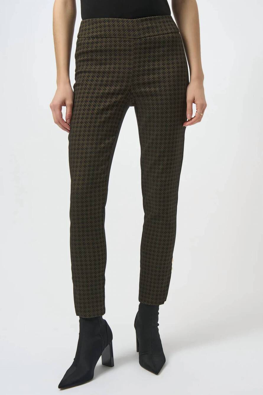 NEW JOSEPH RIBKOFF geometric print pull on pants in black/bronze